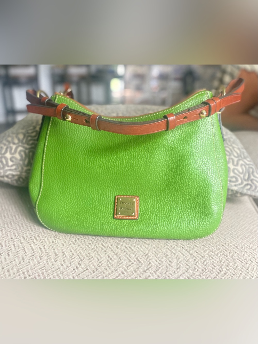 Dooney & Bourke Green Pebble Leather Hobo with Brown Strap